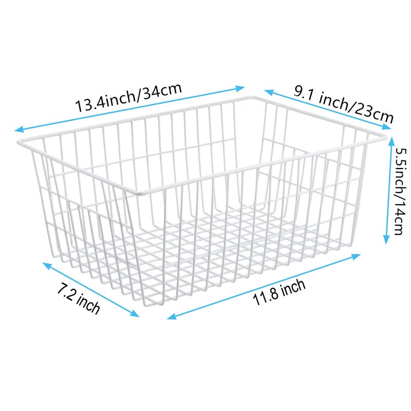 iPEGTOP Wire Storage Freezer Baskets, Set of 2 13.4" Household Organizer Storage Bins Fridge Basket Rack with Handles for Kitchen Cabinets, Pantry, Office, Bathroom Organization - White - Image 5
